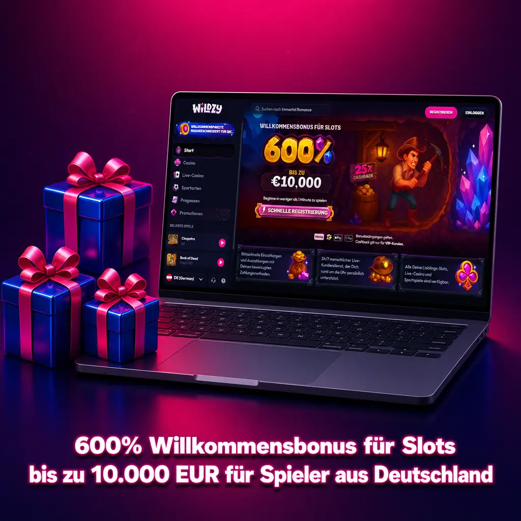 Wildzy 600% Willkommensbonus für Slots bis 10.000 EUR – exklusiv für Spieler aus Deutschland