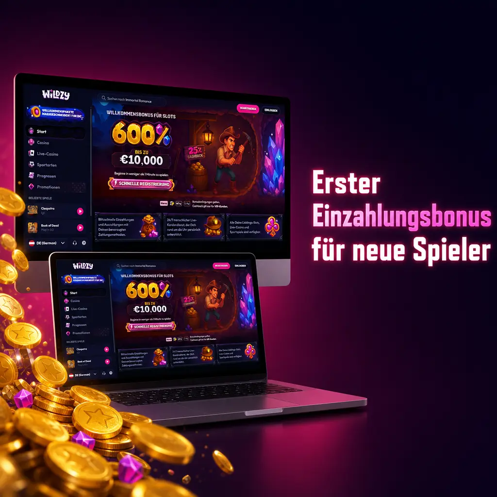 Wildzy 600% Willkommensbonus für neue Spieler – bis zu 10.000 EUR bei Slots ab 10 EUR Einzahlung