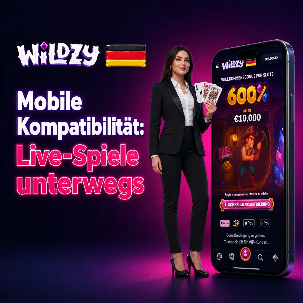 Wildzy Live-Casino mobil im Hochformat mit sichtbarem Dealer-Stream, Tisch und Einsatzbereich auf Smartphone