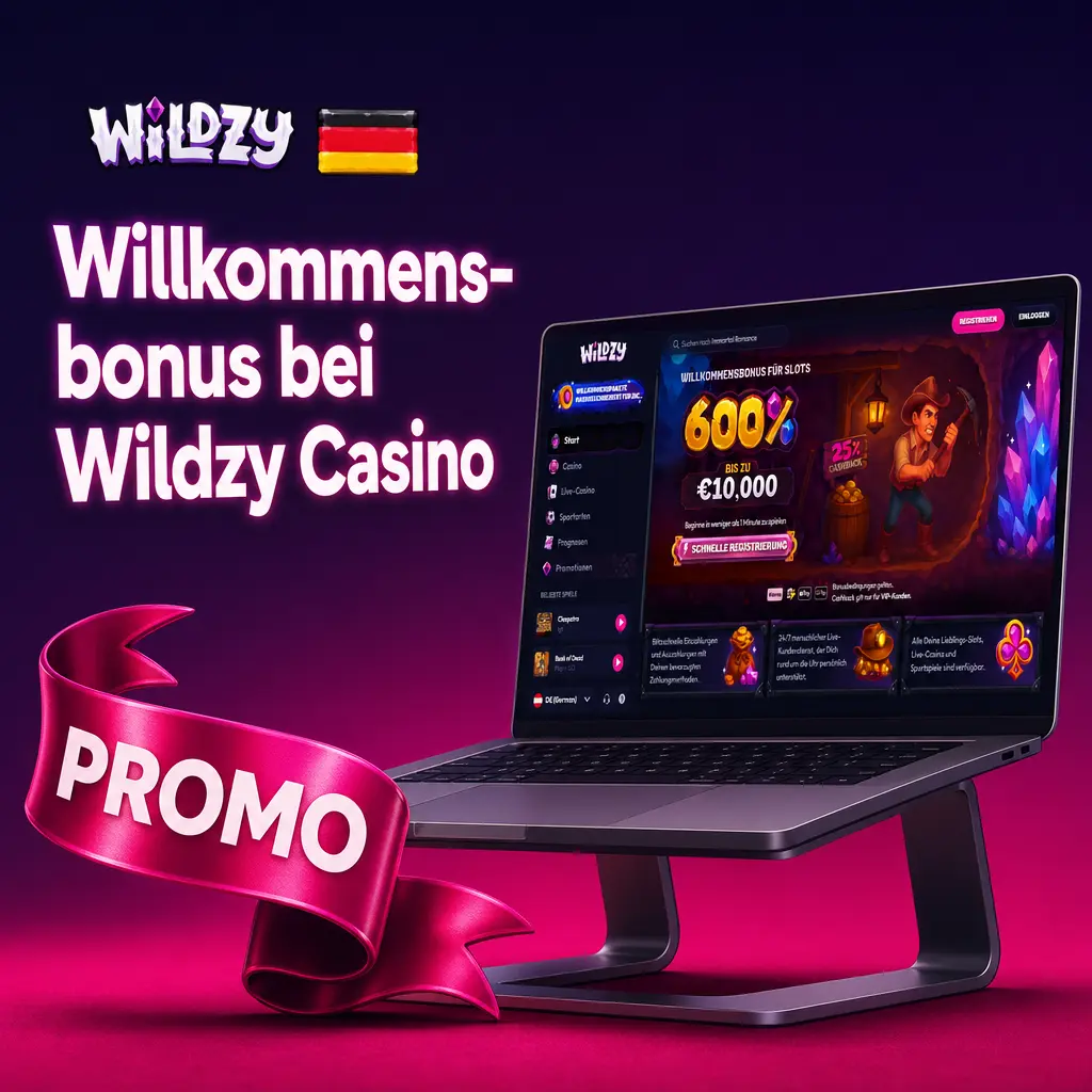Wildzy Casino 600% Willkommensbonus bis zu 10.000 EUR für Slots nach erster Einzahlung
